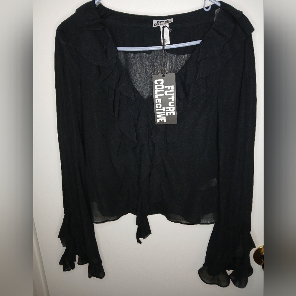 Future Collective Black Ruffle Women's Top, Size XS